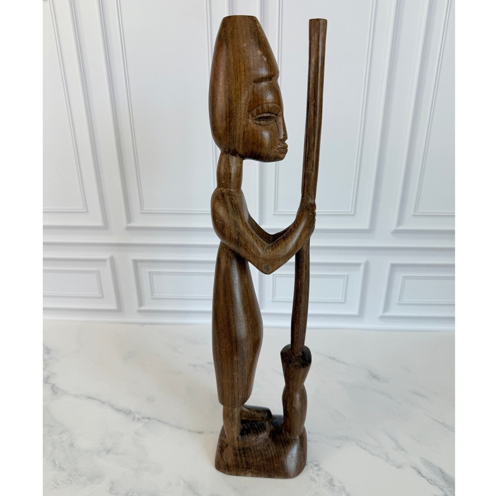 VTG Hand Carved Wooden African Tribal Woman Statue Figurine 17" Tall